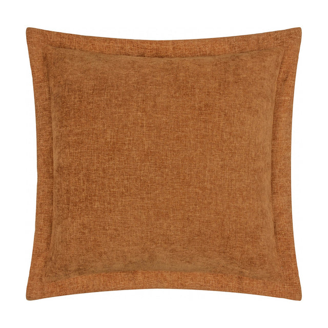Dune Velvet Chenille Cushion in Pecan, a 50 x 50cm square cushion with a soft textured chenille front in warm rust-brown, finished with a wide flat oxford border, shown on a plain white background.