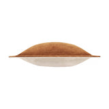 Side profile of the Dune Velvet Chenille Cushion in Pecan, showing its plump velvet chenille top in warm rust-brown and flat oxford border, with a neutral cream underside, on a white background.