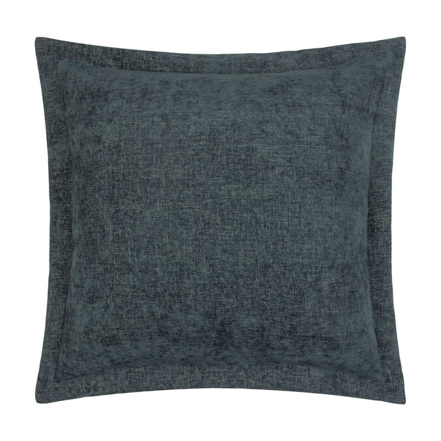 Dune Velvet Chenille Cushion in Slate, a 50 x 50cm square cushion with a textured, deep blue-grey chenille face and flanged edge, shown on a plain white background.