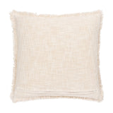 Durelle Damask Cotton Cushion in coral, square slub cotton cover with fringed edges in cream, shown on a plain white background.