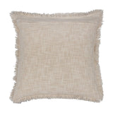 Durelle Damask Cotton Cushion in Delph Blue, square cream cotton cushion with raw fringed edging, plain back shown on a white background.