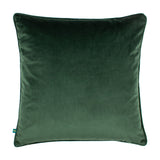 Square velvet cushion in deep green with a subtly ombré sheen and matching piped edging, shown plain-backed on a white background.