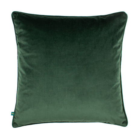 Square velvet cushion in deep green with a subtly ombré sheen and matching piped edging, shown plain-backed on a white background.