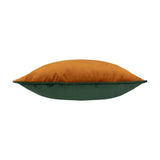 Side view of the Dusk Animal Velvet Cushion in Rust, showing rust-orange velvet on one side and a contrasting dark green velvet reverse, on a plain white background.