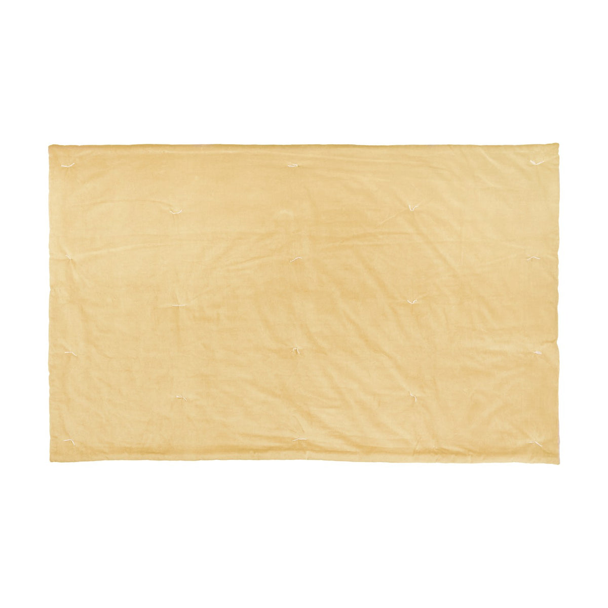 Edie Linen Cotton Bedspread in butter yellow, quilted velvet with visible tufted stitching, shown flat on a plain white background.
