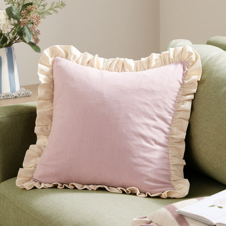 Effie Plain Cotton Cushion - Petal / Vintage Cream