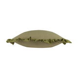 Effie Plain Cotton Cushion in sage green, shown side-on with a gathered ruffle trim edging the plain slub cotton fabric, on a plain white background.