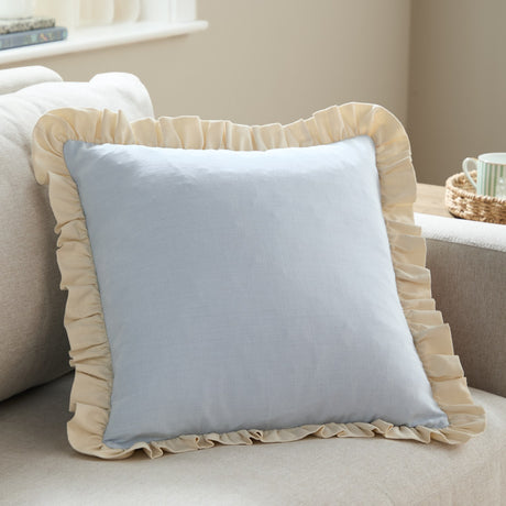 Effie Plain Cotton Cushion - Sky Blue / Vintage Cream