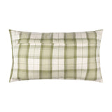 Elowen Linen Cotton Cushion in Moss, rectangular lumbar shape with reversible moss green and cream check pattern, shown on a plain white background.