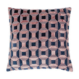Empire Jacquard Velvet Cushion, square 45x45cm, blush pink and navy geometric octagon pattern in velvet against a woven ground, shown on a plain white background.