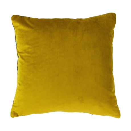Empire Jacquard Velvet Cushion in mustard gold, showing the plain velvet reverse side, square shape, against a plain white background.
