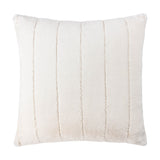 Empress Velvet Faux Fur Cushion in cream, square with soft channelled pile forming vertical ribbed stripes, shown on a plain white background.