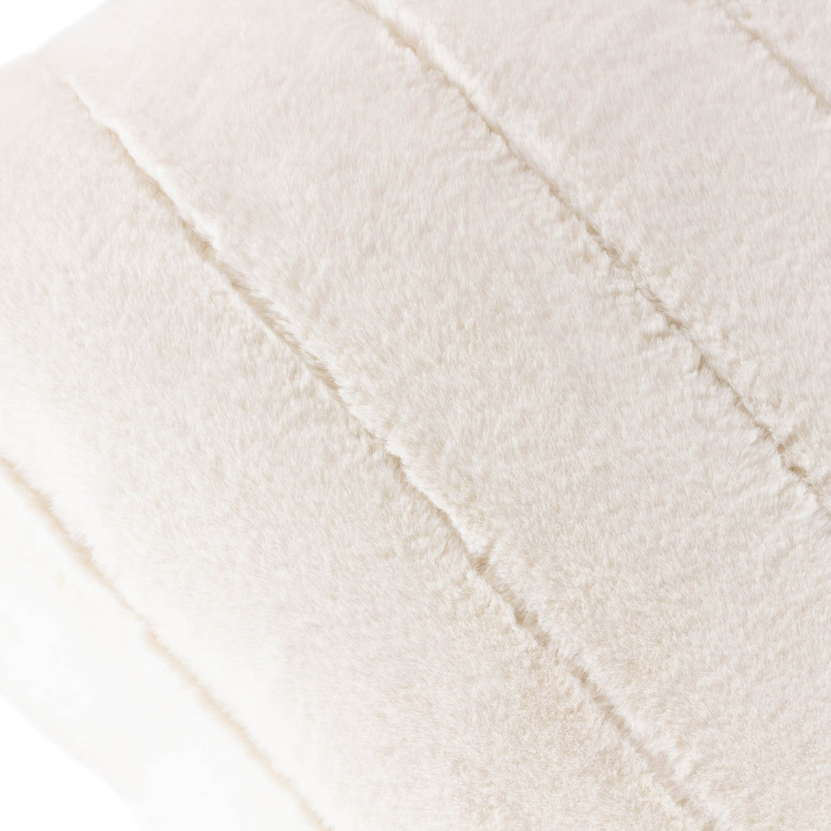 Close-up of the Empress Velvet Faux Fur Cushion in cream, showing soft long-pile fabric with channelled vertical stripes.