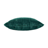 Empress Velvet Faux Fur Cushion in emerald green, side view showing quilted channel stitching and plush pile, on a plain white background.