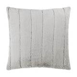 Square grey faux fur cushion, Empress design, with dense pile divided into vertical channelled stripes by soft seams, shown on a plain white background.