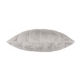 Empress Velvet Faux Fur Cushion in grey, shown side-on with channelled vertical panel stitching across a dense pile, set against a plain white background.