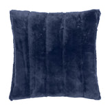 Empress Velvet Faux Fur Cushion in navy blue, square with soft vertical channels across the deep pile fabric, shown on a plain white background.