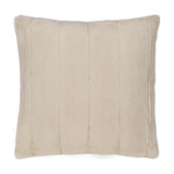 Empress Plain Faux Fur Cushion in oatmeal, square with deep plush pile and vertical ribbed channels, shown on a plain white background.