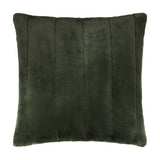 Empress Plain Faux Fur Cushion in pine green, square with a high-pile finish and vertical pressed channels, shown on a plain white background.