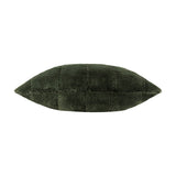 Empress Plain Faux Fur Cushion in pine green, shown side-on with a plush high-pile finish and vertical panelled channels, set against a plain white background.
