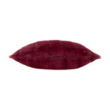 Side view of the Empress Velvet Faux Fur Cushion in ruby, showing plush channelled fur pile and full seam edge on a plain white background.