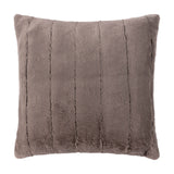 Empress Velvet Faux Fur Cushion in taupe, a square cushion with soft vertical pile channels and a warm greige-brown finish, shown on a plain white background.