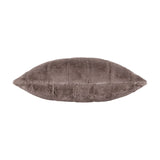 Empress Velvet Faux Fur Cushion in taupe, shown side-on with plush vertical channelled pile, soft greige-brown tone, on a plain white background.