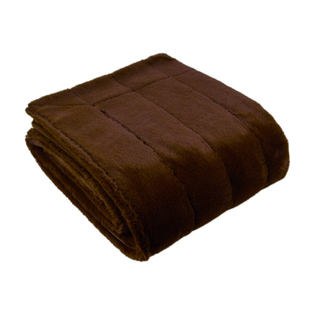 Empress Plain Faux Fur Throw in Brown, folded to show its dense plush pile with vertical panel stitching, set against a plain white background.