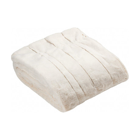 Empress Velvet Faux Fur Throw in cream, folded to show ribbed, long-piled texture and matching flat reverse, on a plain white background.