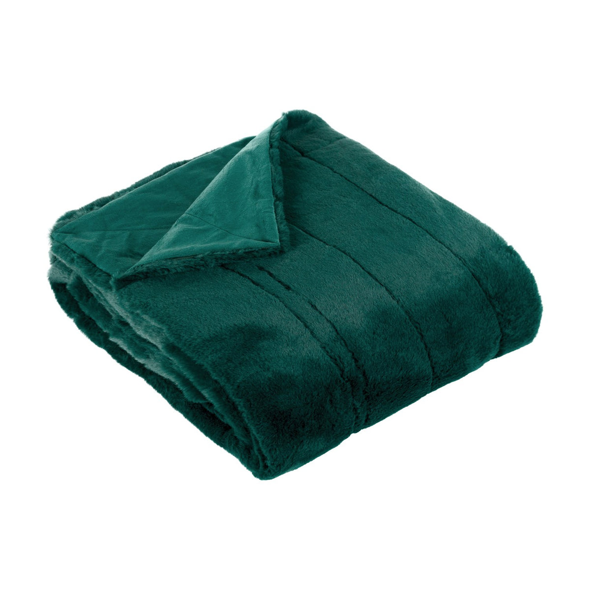 Empress Velvet Faux Fur Throw in emerald green, folded to show plush faux fur face and flat velvet-style reverse, on a plain white background.