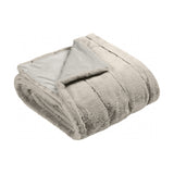 Empress Velvet Faux Fur Throw in grey, folded to show long-pile channelled face and smooth velvet reverse, on a plain white background.