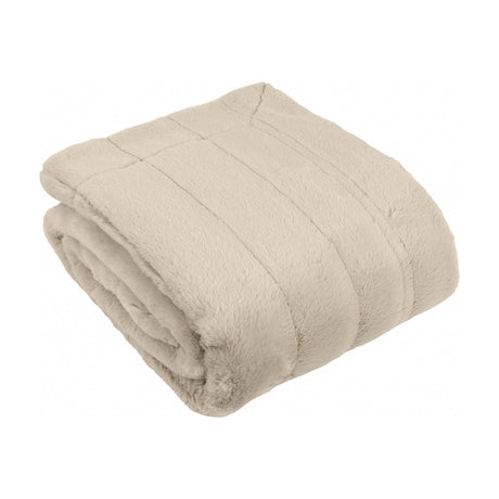 Empress Plain Faux Fur Throw in oatmeal, folded to show its dense plush pile and ribbed texture, set against a plain white background.