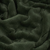 Empress Plain Faux Fur Throw in pine green, close-up of dense plush pile texture draped in folds, 100% polyester.