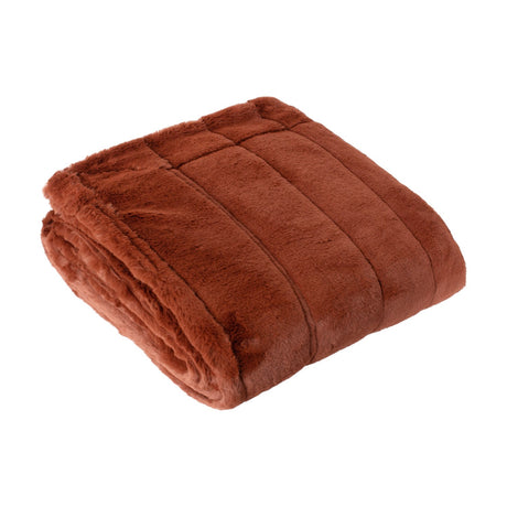 Empress Velvet Faux Fur Throw in rust, folded to show soft channel-stitched pile and smooth reverse, on a plain white background.