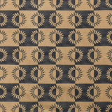Ethereal Reversible Abstract Duvet Cover Set in Gold Rust, reverse side shown with a checkerboard pattern of tonal sun motifs in gold and dark grey.