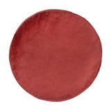 Round velvet cushion in rust-red, Ethereal Abstract design, 40 x 40cm, plain piped edge, shown on a plain white background.