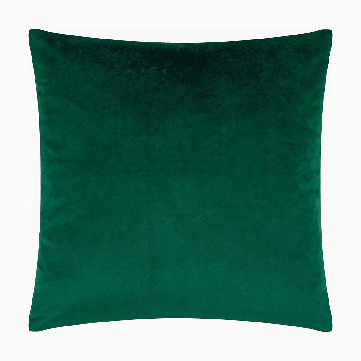 Evergreen Velvet Cotton Cushion in bottle green, plain reverse side shown, square velvet design on a plain white background.