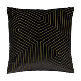 Evoke Geometric Velvet Cushion in black with a raised cut-velvet chevron pattern traced in metallic gold thread, shown on a plain white background.