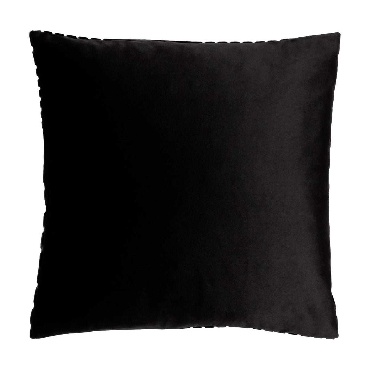Evoke Geometric Velvet Cushion in black, showing the plain velvet reverse side, square shape, on a white background.