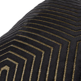 Close-up of the Evoke Geometric Velvet Cushion in black, showing raised chevron-patterned velvet ridges with metallic gold thread detailing.