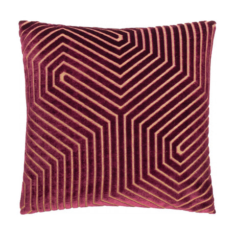 Evoke Geometric Velvet Cushion in burgundy, a square 45x45cm design with raised gold chevron cording on deep velvet, shown on a plain white background.