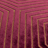 Close-up of the Evoke Geometric Velvet Cushion in burgundy, showing raised chevron channels in deep red velvet lined with fine gold cording.