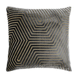 Evoke Geometric Velvet Cushion in charcoal grey with cut-velvet hexagonal line pattern and metallic gold thread detailing, shown on a plain white background.