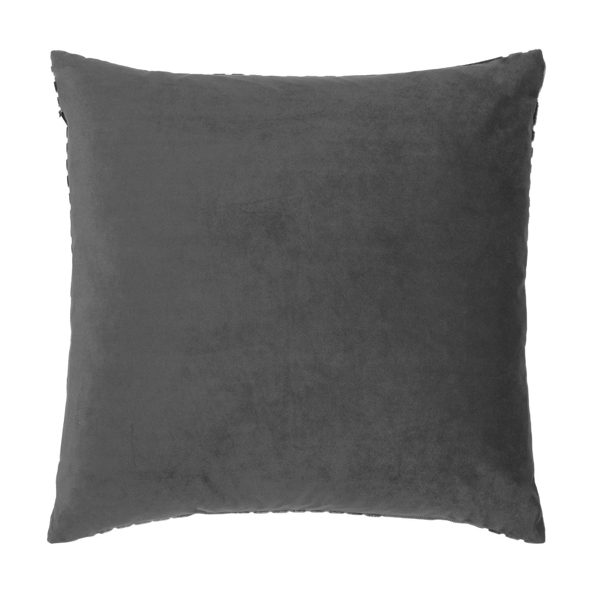 Evoke Geometric Velvet Cushion in charcoal, plain velvet reverse side shown, square shape with concealed edge fastening, on a plain white background.