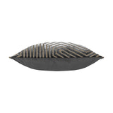 Side view of the Evoke Geometric Velvet Cushion in charcoal, showing plain grey velvet backing and a solid-coloured piped edge on a white background.