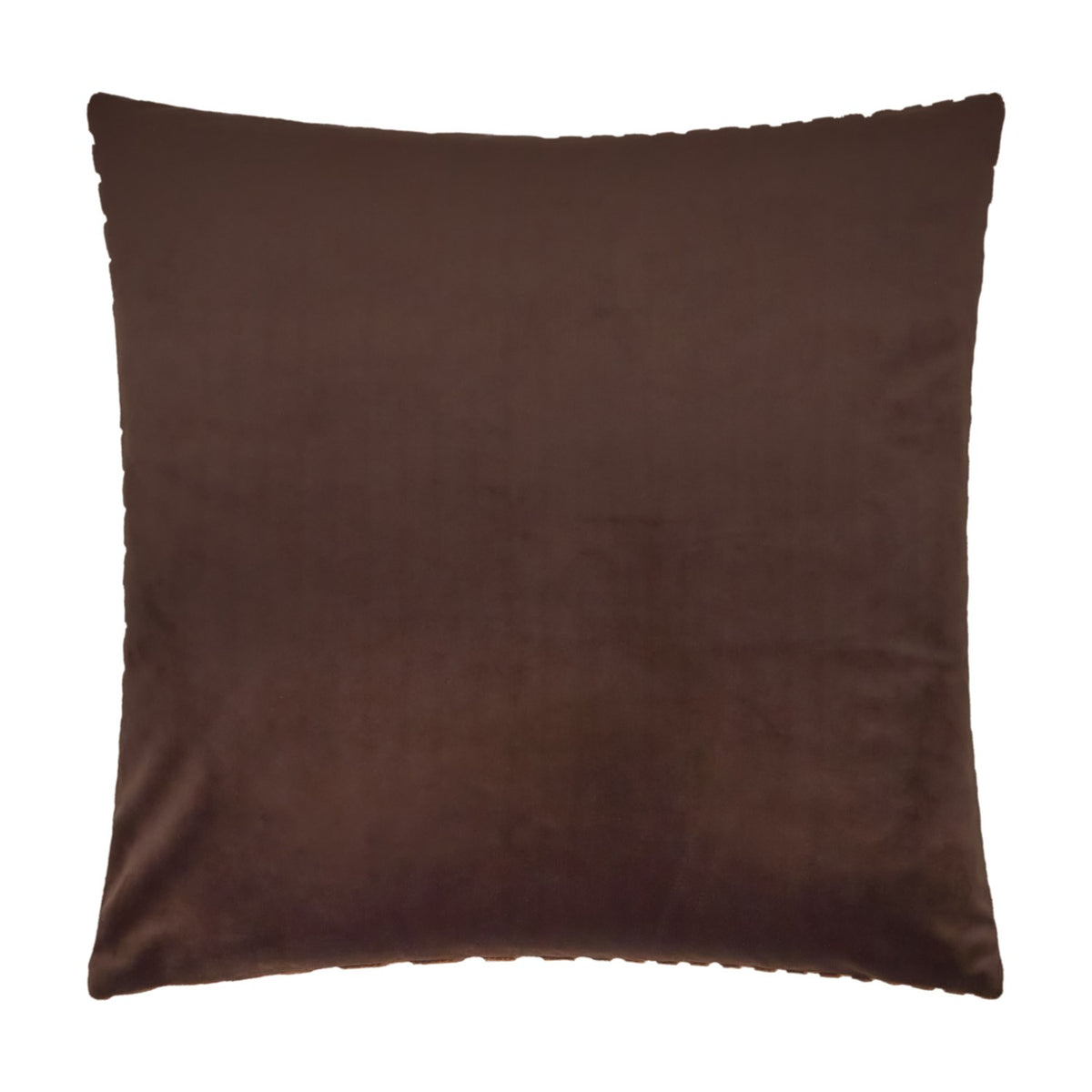Evoke Geometric Velvet Cushion in chocolate brown, a square velvet cushion with subtle woven texture, shown against a plain white background.