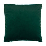Evoke Geometric Velvet Cushion in emerald green, plain square velvet reverse side shown with visible piped edge seams against a white background.