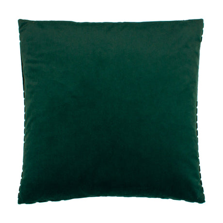 Evoke Geometric Velvet Cushion in emerald green, plain square velvet reverse side shown with visible piped edge seams against a white background.