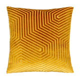 Evoke Geometric Velvet Cushion in gold, square with a cut-pile chevron and hexagon pattern shifting from amber to gold, shown on a plain white background.