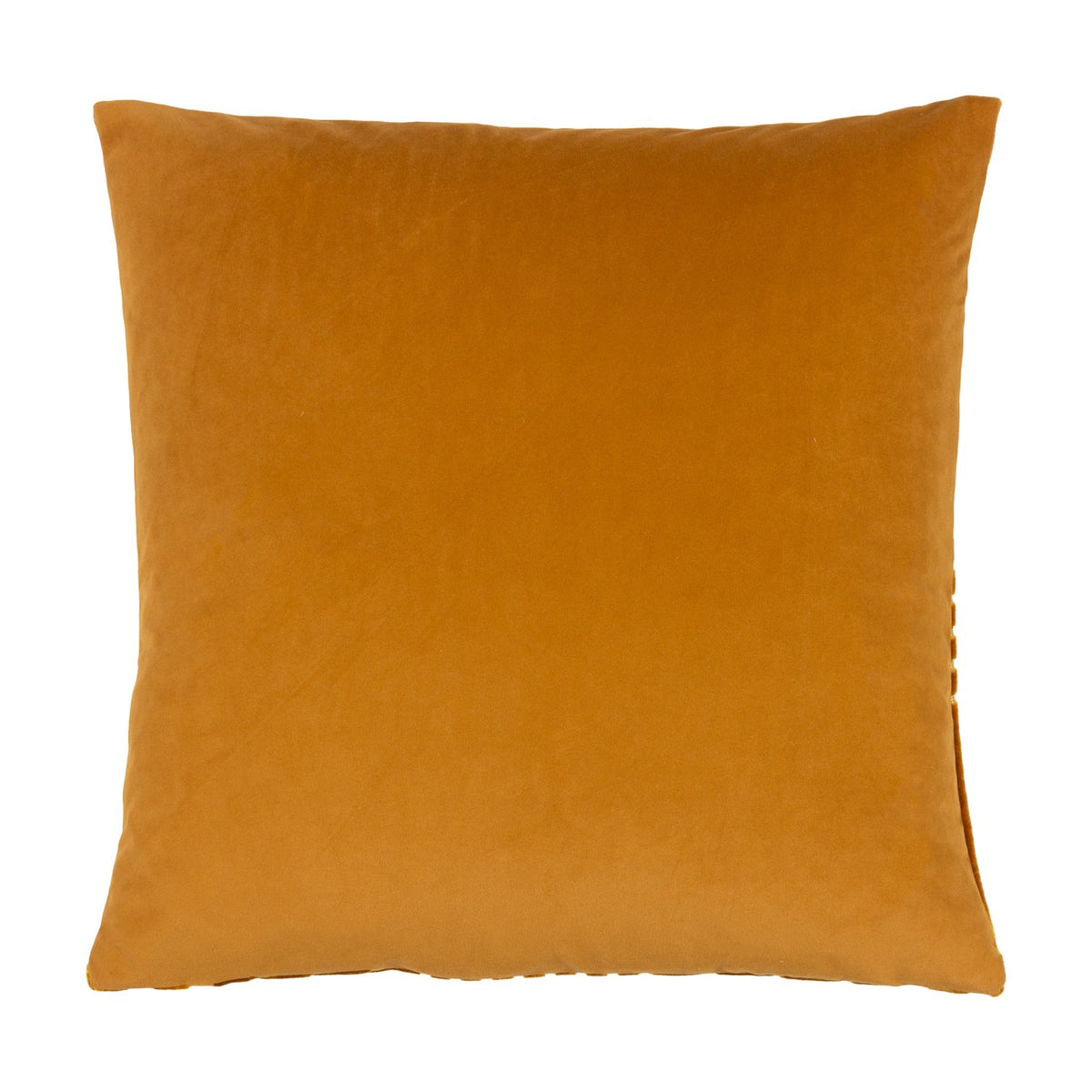Evoke Geometric Velvet Cushion in gold, plain velvet reverse side shown with piped edging, set against a plain white background.